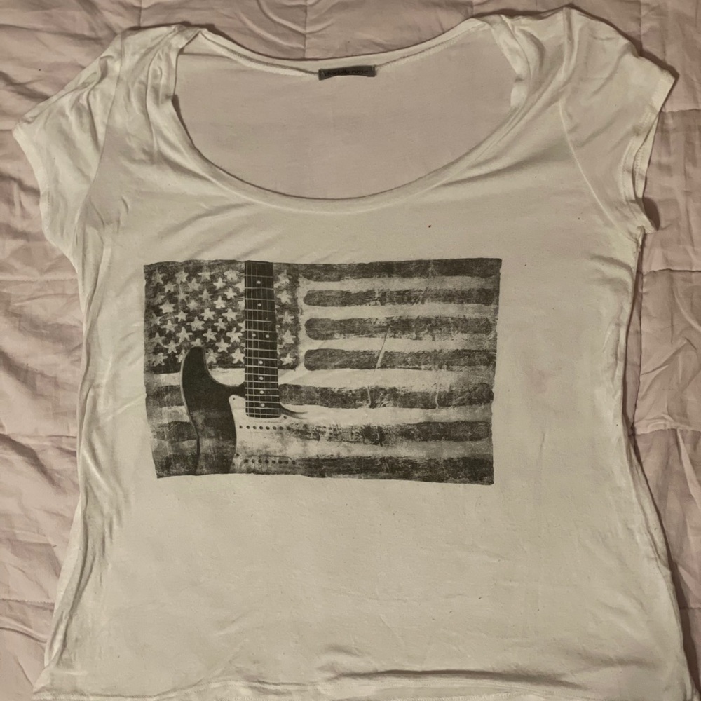 american flag and guitar graphic blouse